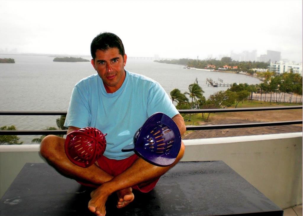 Stu Davidson with AquaLogix aquatic resistance equipment during early research and development