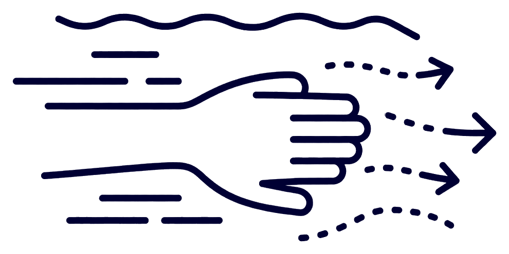 Illustration of hands moving quickly through water.