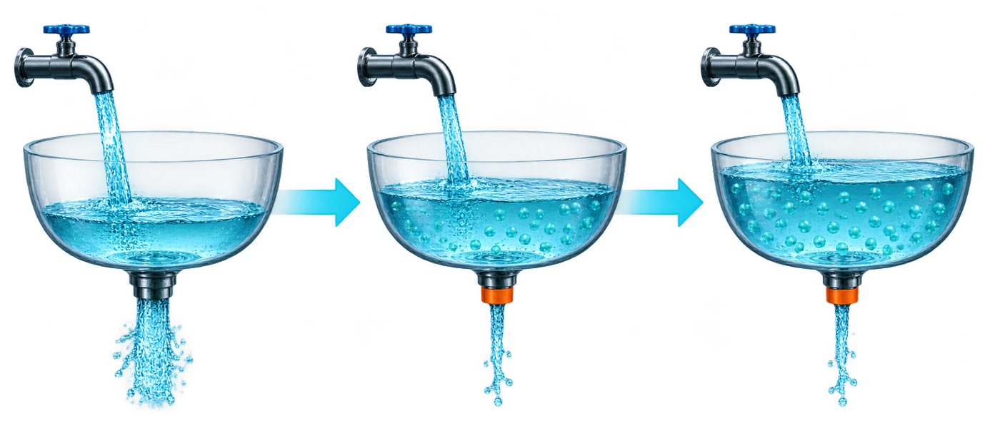 Three-stage sink analogy showing balanced inflow and return, restricted return after cuff application, and increasing accumulation during repeated exercise.