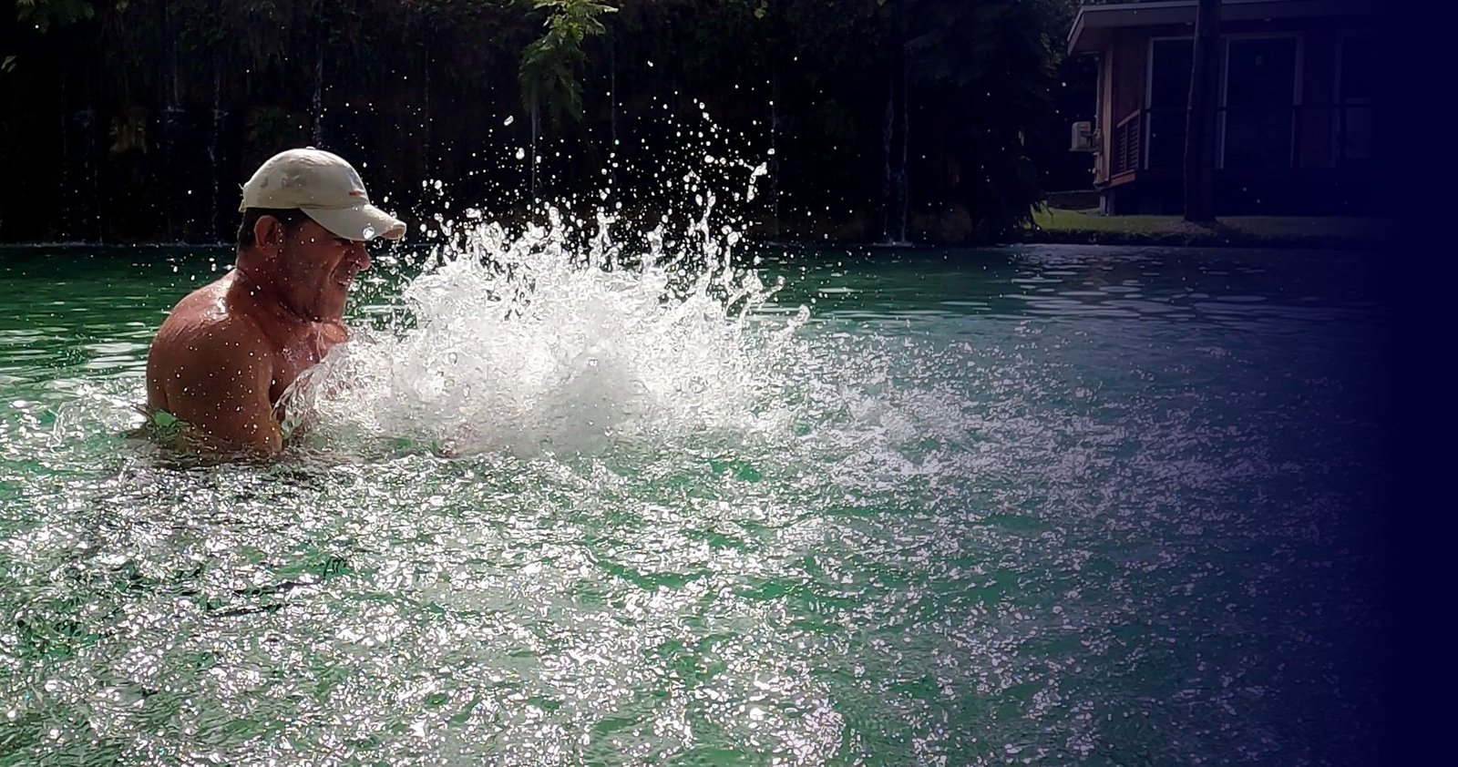 Water thrown into the air during an explosive aquatic effort